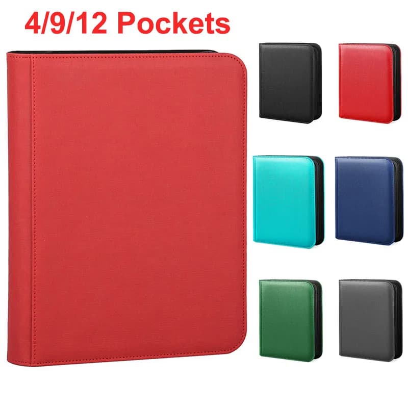 Album in Pelle per Carte Collezionabili con 9/12 Tasche - Raccoglitore con 360/480 Tasche a Caricamento Laterale e Cerniera Completa per Carte da Gioco e Sportive