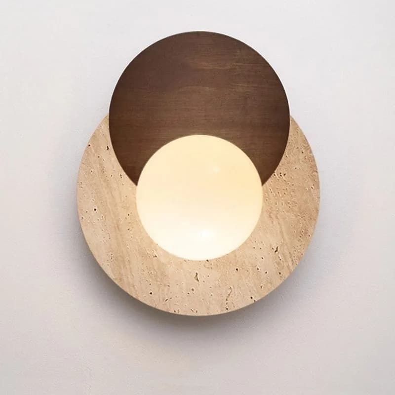 Luma Wabi-Sabi Lampade da parete rotonde in legno di pietra travertino giallo per sala da pranzo Corridoio Corridoio Camera da letto Comodino Sfondo Scala