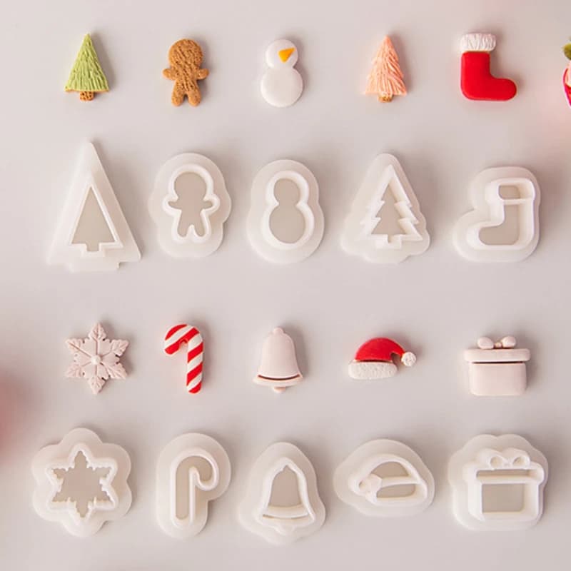 10Pcs Christmas Mini Clay Earring Cutters Snowman Gingerbread Man Socks Shaped Dangle Clay Molds for Jewelry Pendant Making Tool