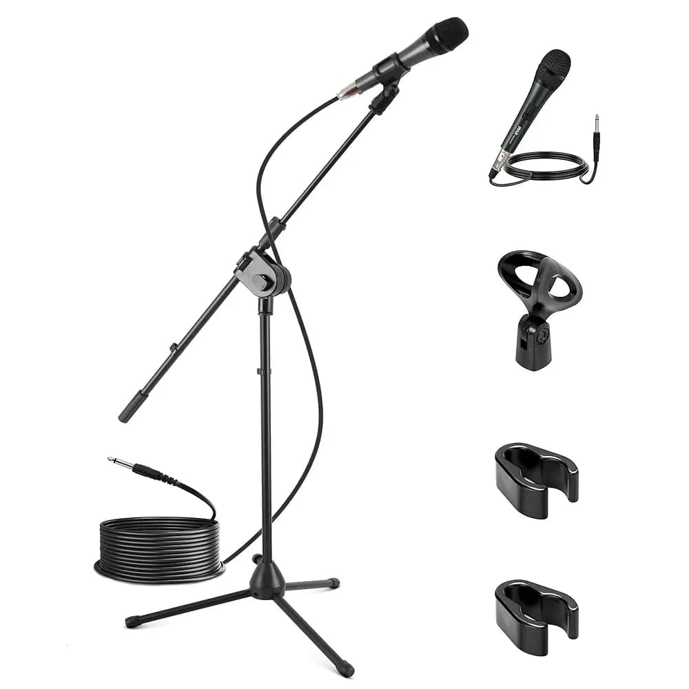 Spedizione Gratuita Microfono Dinamico e Supporto Treppiede - Altezza Regolabile da 2,6' a 5,1' Braccio Telescopico Lunghezza Microfono 7,48'' Pollici