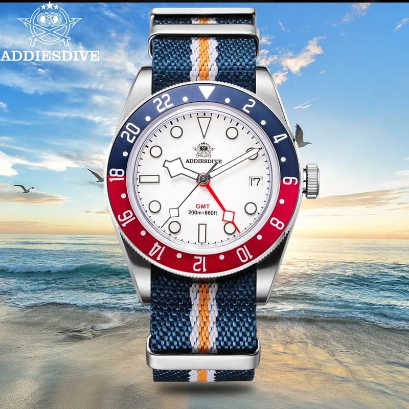 ADDIESDIVE TOP Men's Watches 20Bar Diving BGW9 Super Luminous AD2044 Swiss Ronda 515-24H GMT Watch Quartz Watch