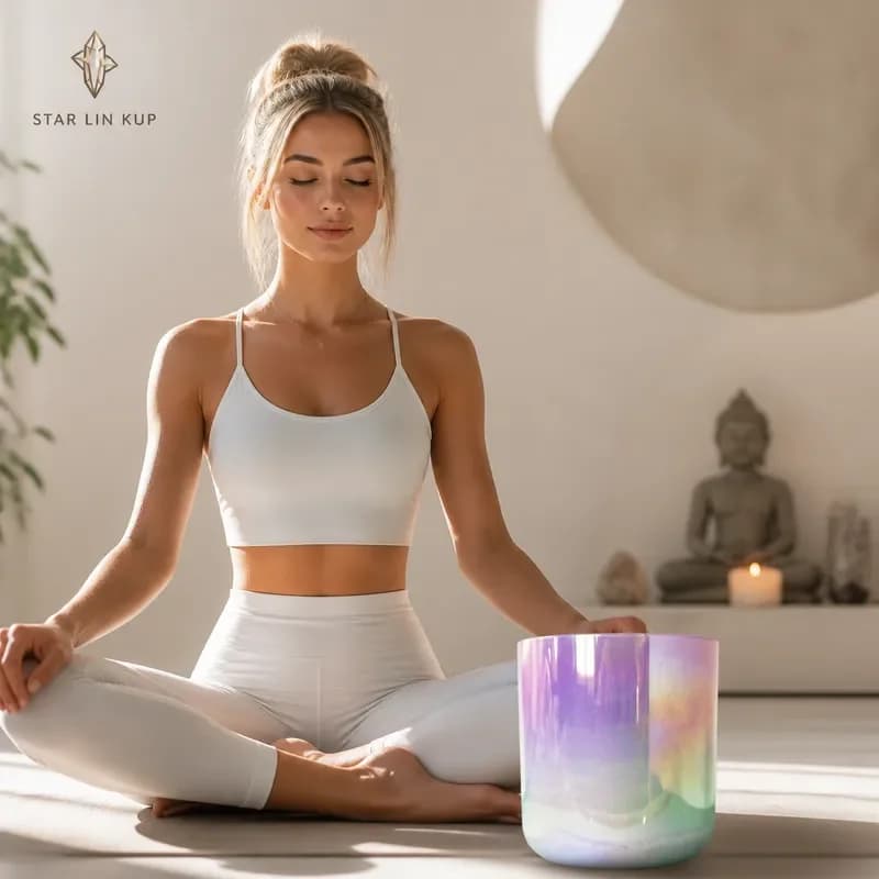 STAR LIN KUP 7.5 Inch Crystal Singing Bowl F Note Heart Chakra Cosmic Purple Pink Blue 432Hz Sound Therapy Healing Meditation