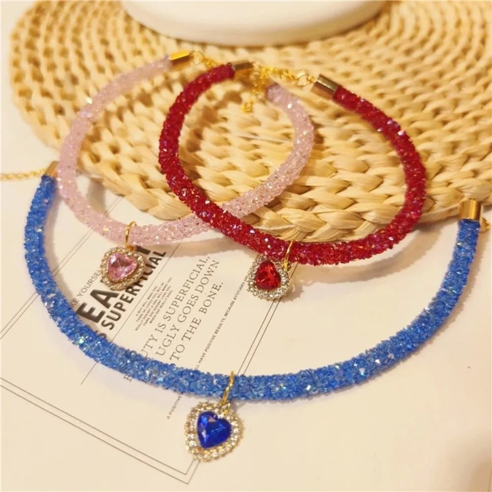 Nuovo Collare Regolabile per Cani con Cristalli, Accessori Fai-da-Te per Animali Domestici, Collare con Ciondolo a Cuore e Strass