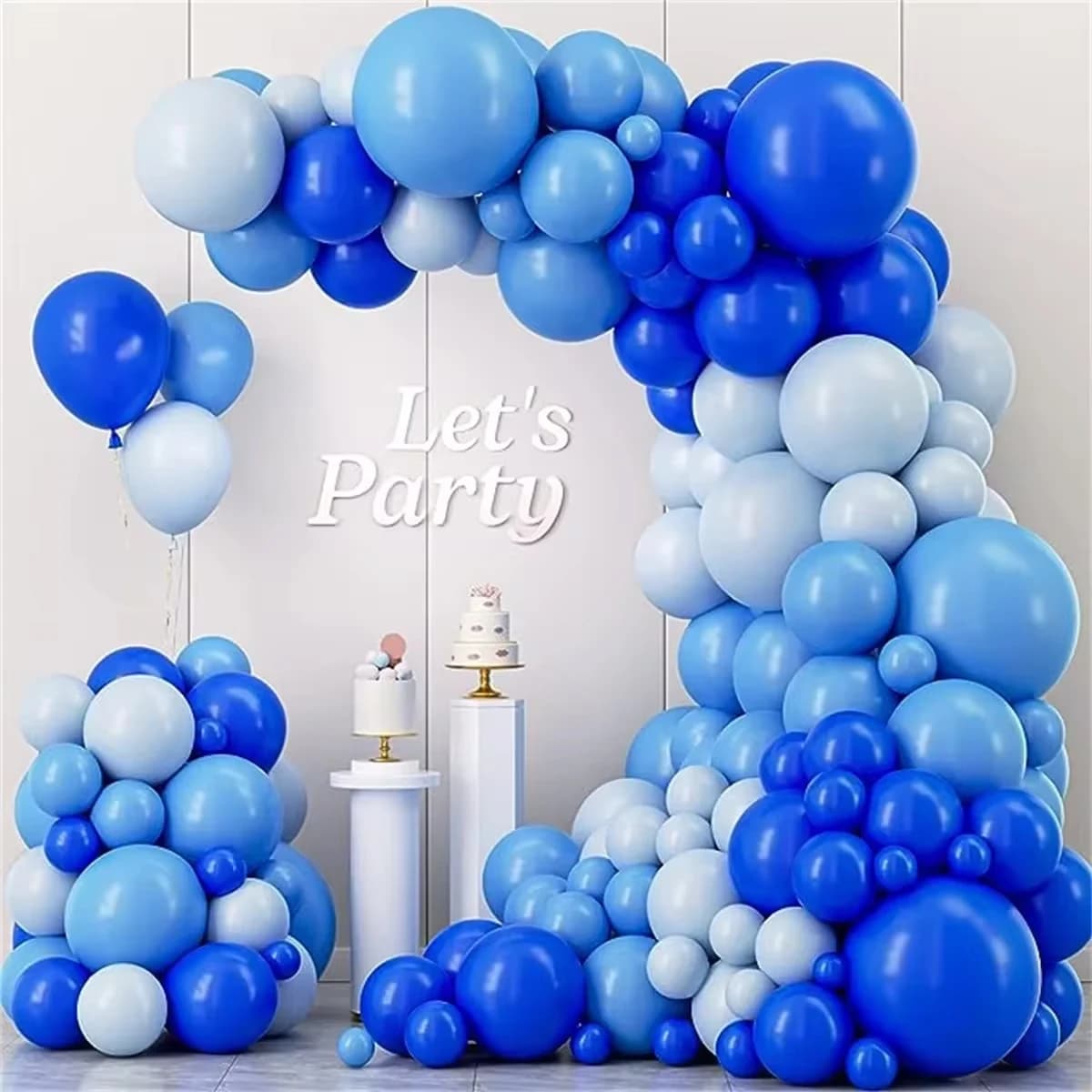 Set di palloncini in lattice azzurro blu scuro da 111 pezzi adatti per matrimoni, feste di compleanno e decorazioni di anniversari