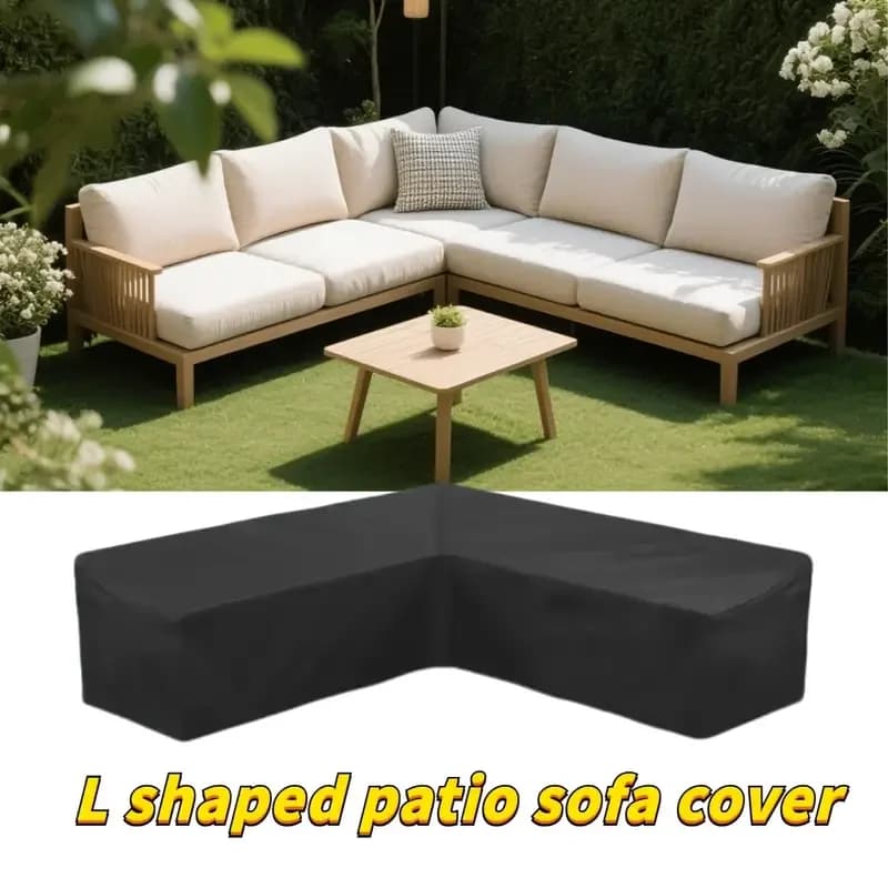 L Shaped Outdoor Furniture Cover 210D Oxford Waterproof UV Protection, Courtyard Garden L Corner Sofa Protective Cover Black