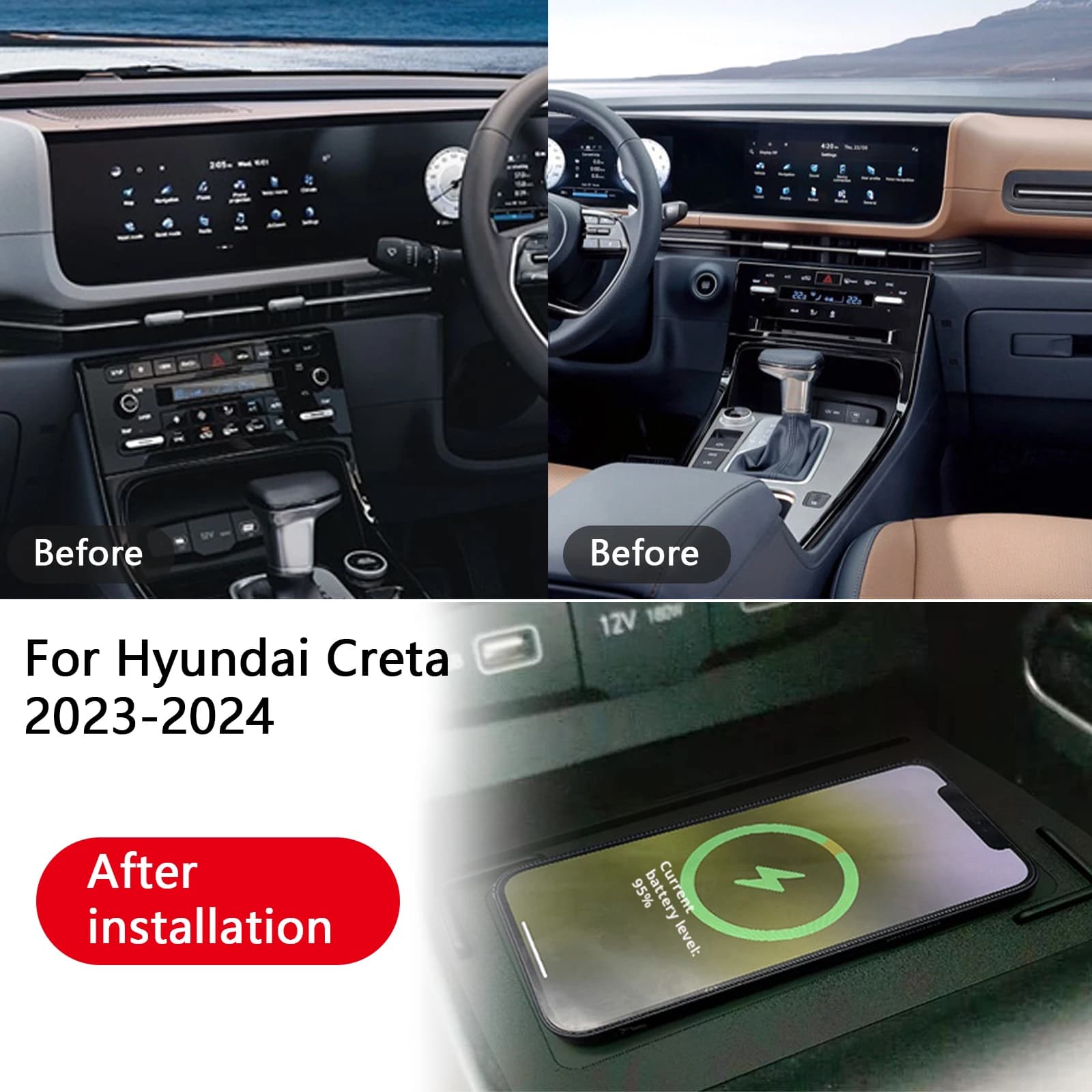 2DIN L'ultimo Per Hyundai Creta 2023-2024Car console centrale caricatore del telefono caricatore wireless veloce piastra di ricarica supporto di ricarica