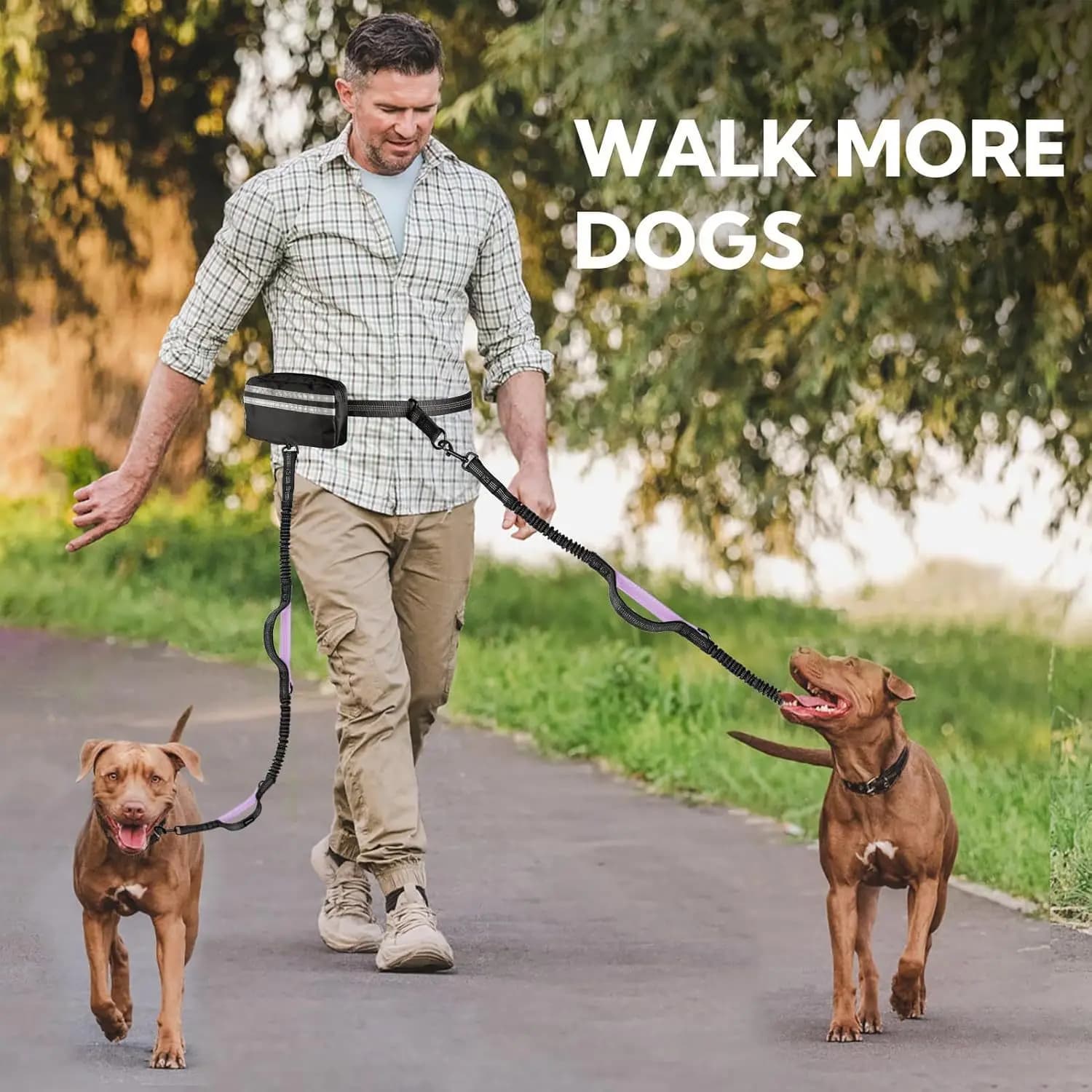 Guinzaglio per Cani a Mani Libere con Doppio Elastico per 2 Cani, Marsupio Regolabile, Guinzaglio Riflettente per la Corsa