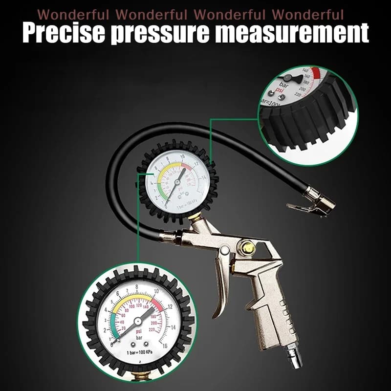 Manometro per Compressore d'Aria 220PSI, Strumento Multifunzionale per Gonfiaggio e Monitoraggio della Pressione degli Pneumatici di Auto e Moto