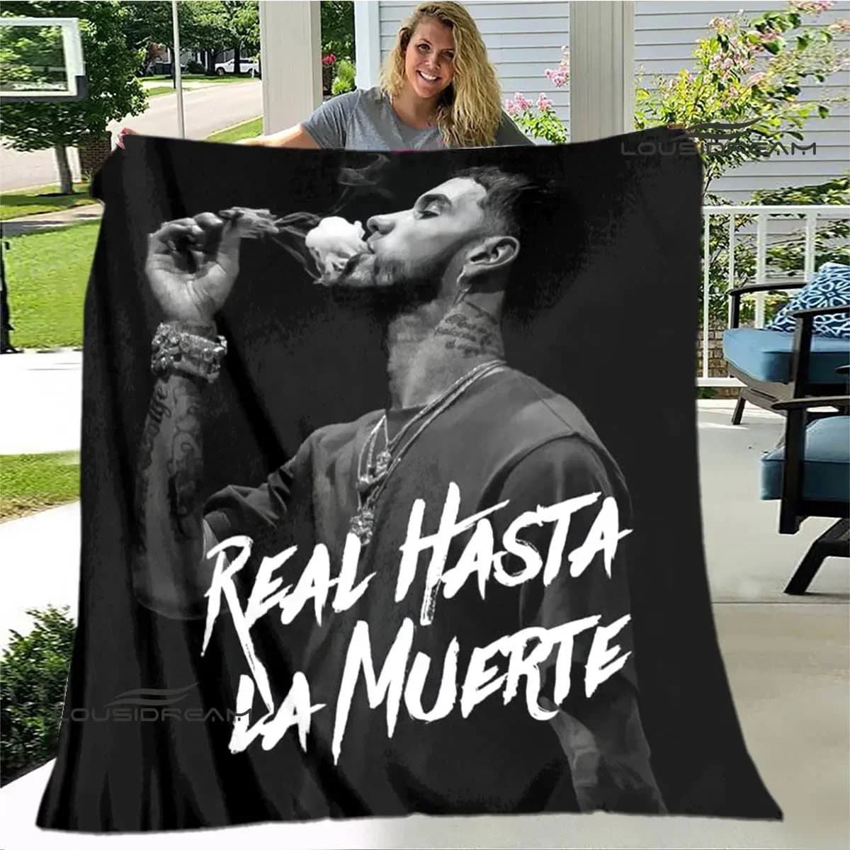 Coperte stampate con il rapper Anuel AA, coperta calda Flange, morbida e confortevole, coperta da viaggio, coperta da picnic, regalo di compleanno