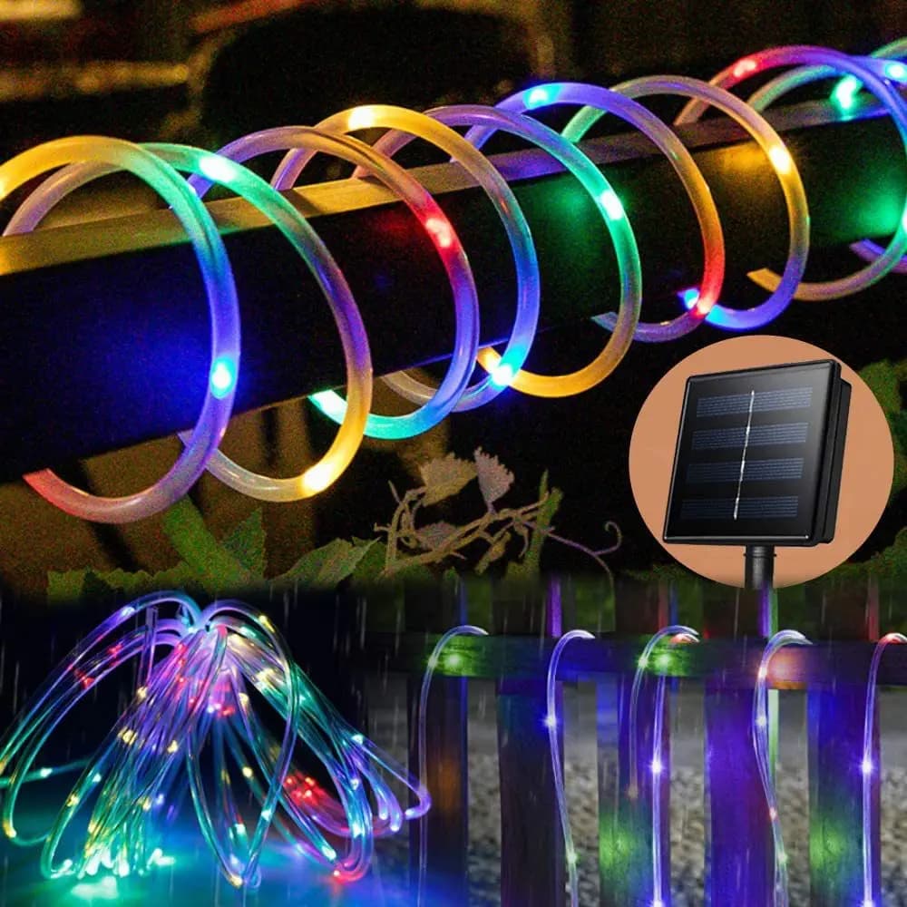 1 pz. Luci Solari a LED a Corda 50/100/200 LED, Tubo Luminoso con 8 Modalità, Impermeabile per Esterni, per Casa, Giardino, Vialetti, Decorazione