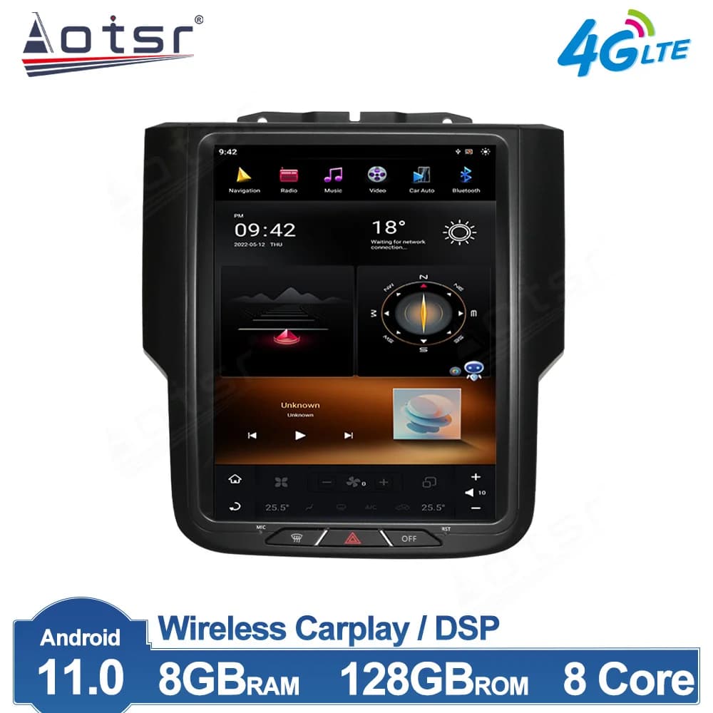2026 For Dodge Ram 1500 2014 - 2020 Android Car Multimedia Player Tesla Style Radio GPS Navigation Stereo Qualcomm CPU Head Unit