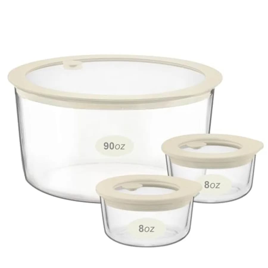 Set di Contenitori in Vetro per Alimenti con Coperchio in Vetro, 3 Pezzi, Contenitori per Preparazione Pasti con Coperchio Ermetico in Silicone, 1 Grande Ciotola in Vetro per Insalata, 2 Piccole