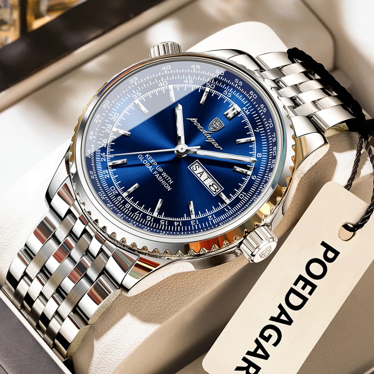 POEDAGAR Orologi di lusso da uomo in acciaio inossidabile con data settimana orologio da uomo al quarzo impermeabile luminoso orologio da polso da uomo militare di moda