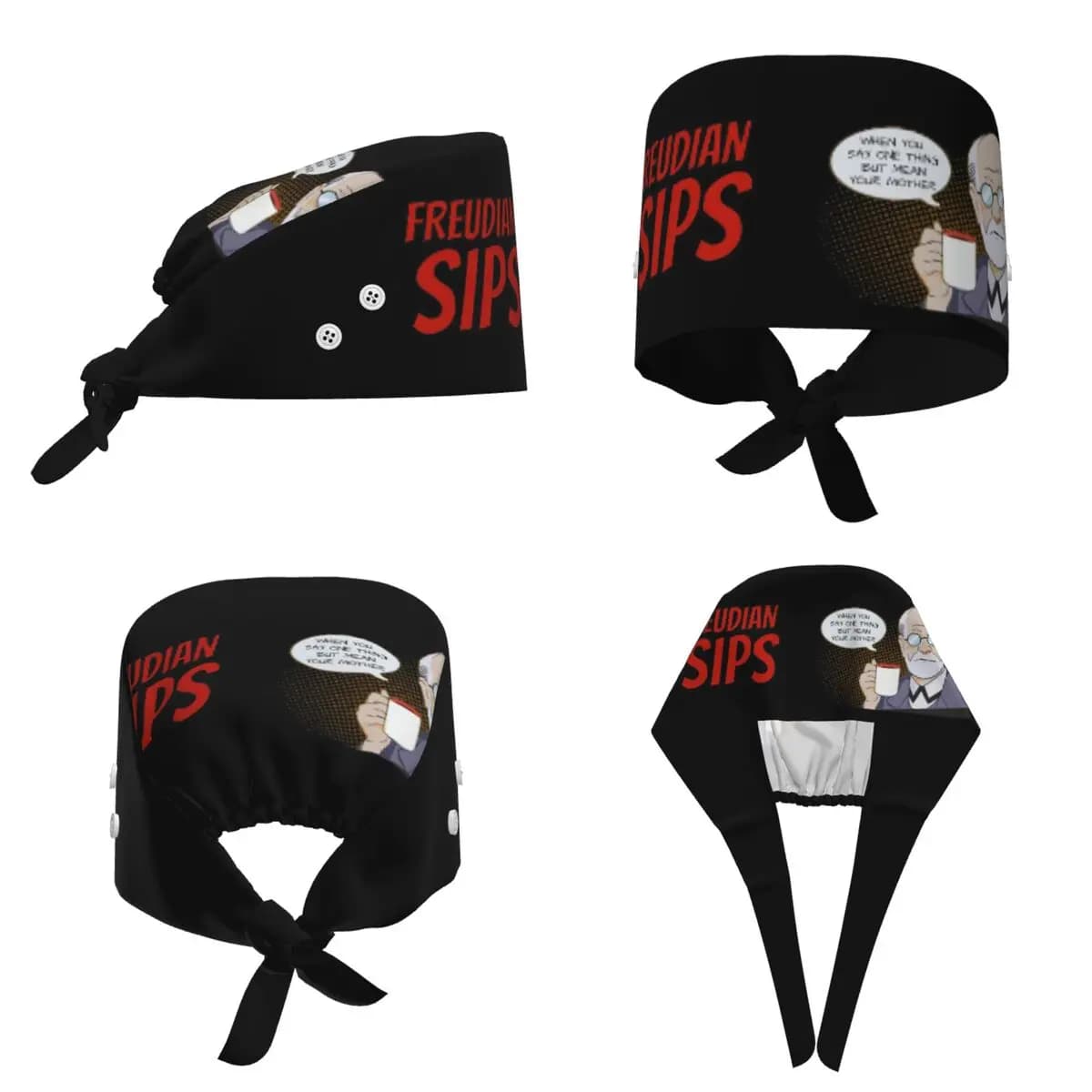 Freudian Sips- Psychology Design Scrub Hat Doctor Working Surgical Cap Unisex Adjustable Nursing Caps for Dentist