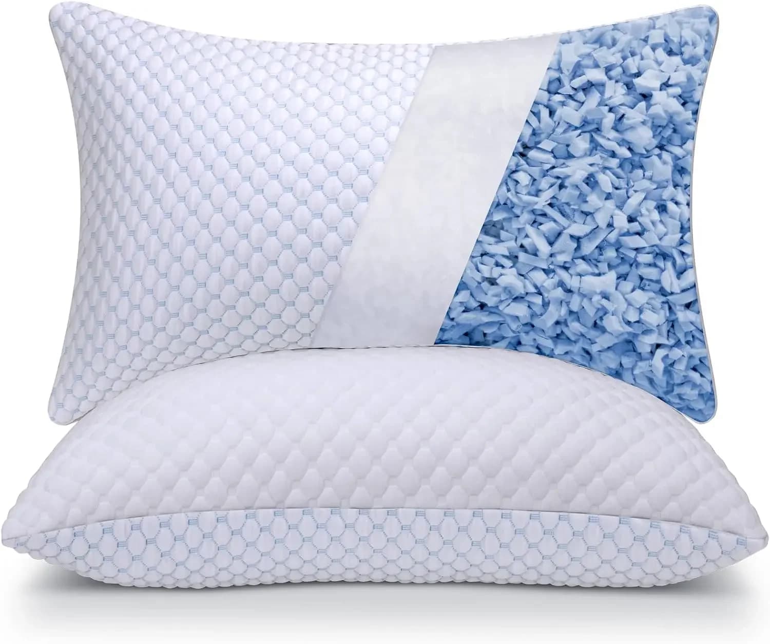Cooling Adjustable Shredded Memory Foam Pillows Queen Size Set of 2 - Temperature-Regulating for All Sleepers with Dual Airflow Ventilation