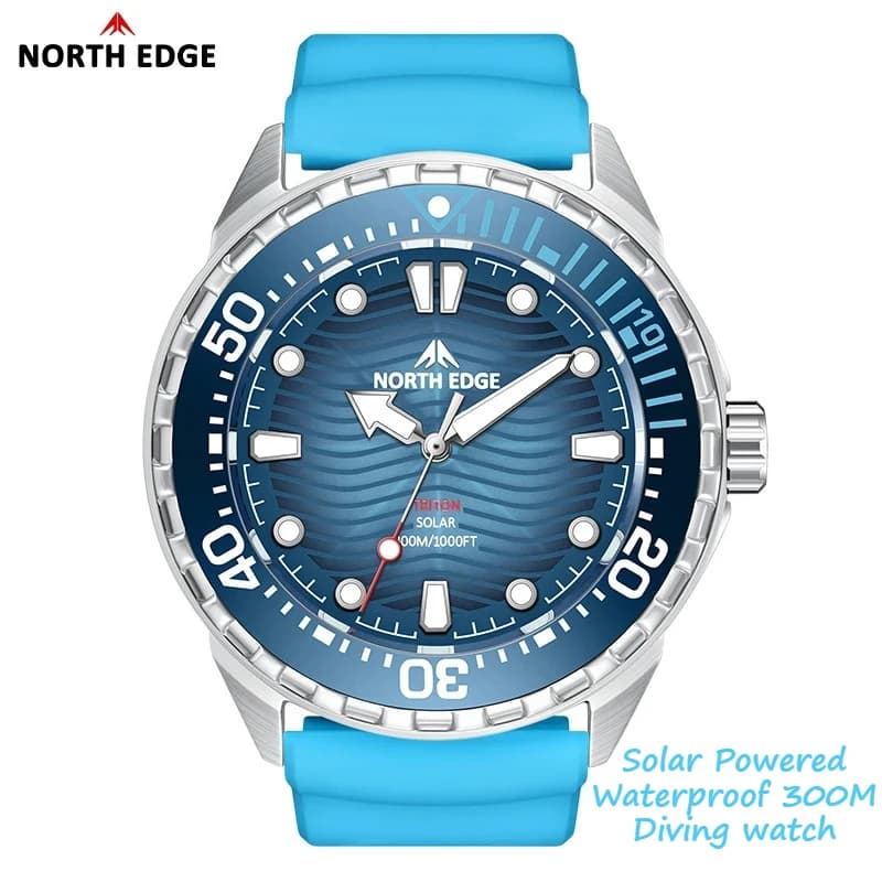 NORTH EDGE Nuovo TRITON Orologio subacqueo ad energia solare per uomo Orologi da polso al quarzo di lusso Cassa in acciaio inossidabile 316L Impermeabile 300M