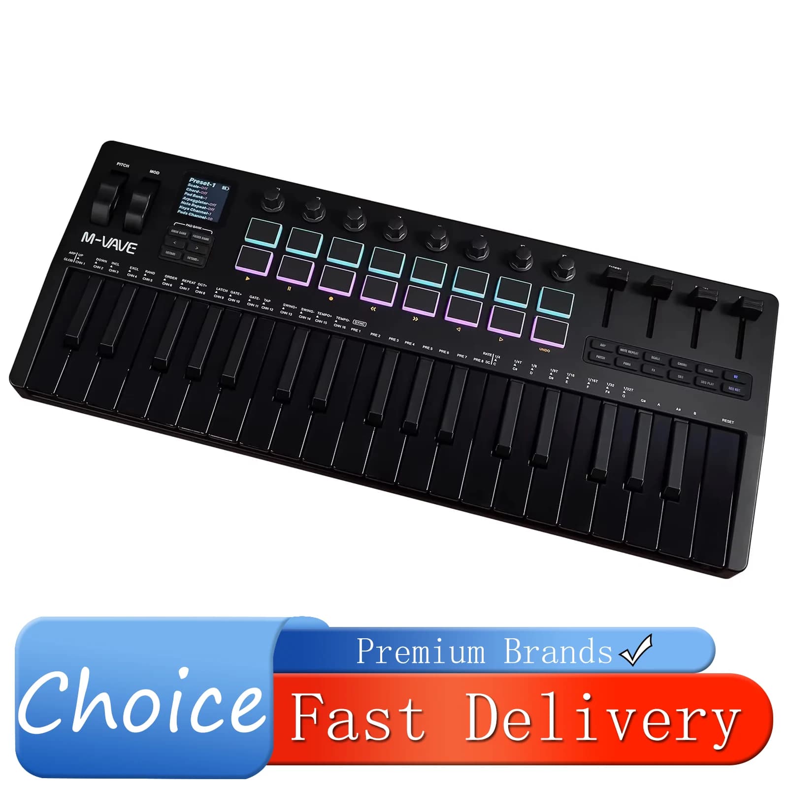 M-VAVE SMK-37 Pro Controller MIDI Portatile a 37 Tasti con 16 Pad RGB, 8 Manopole e Sintetizzatore Integrato