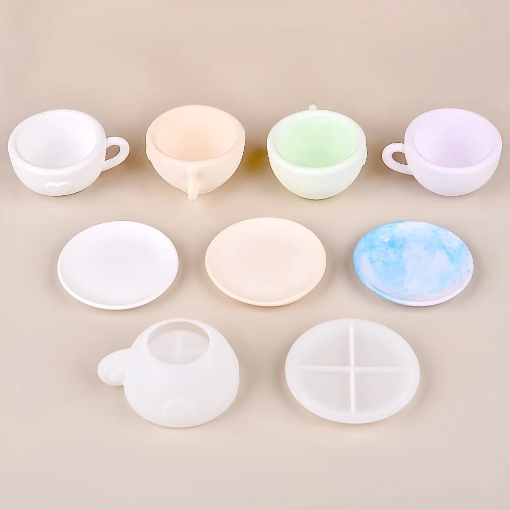 3D Tea Cup Love Silicone Mold With Tray DIY Gypsum Cement Coffee Cup Decoration Storage Plate Ornament Mold Home Handicraft