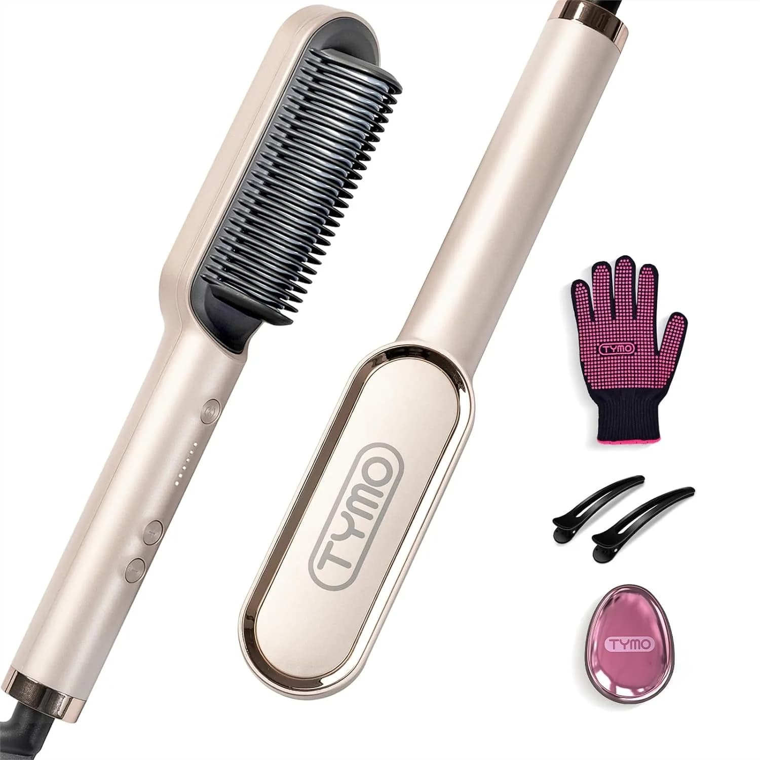Spazzola Lisciante per Capelli, Pettine Lisciante TYMO per Donne con 5 Temperature, Riscaldamento Rapido in 20s e Doppio Voltaggio, Oro