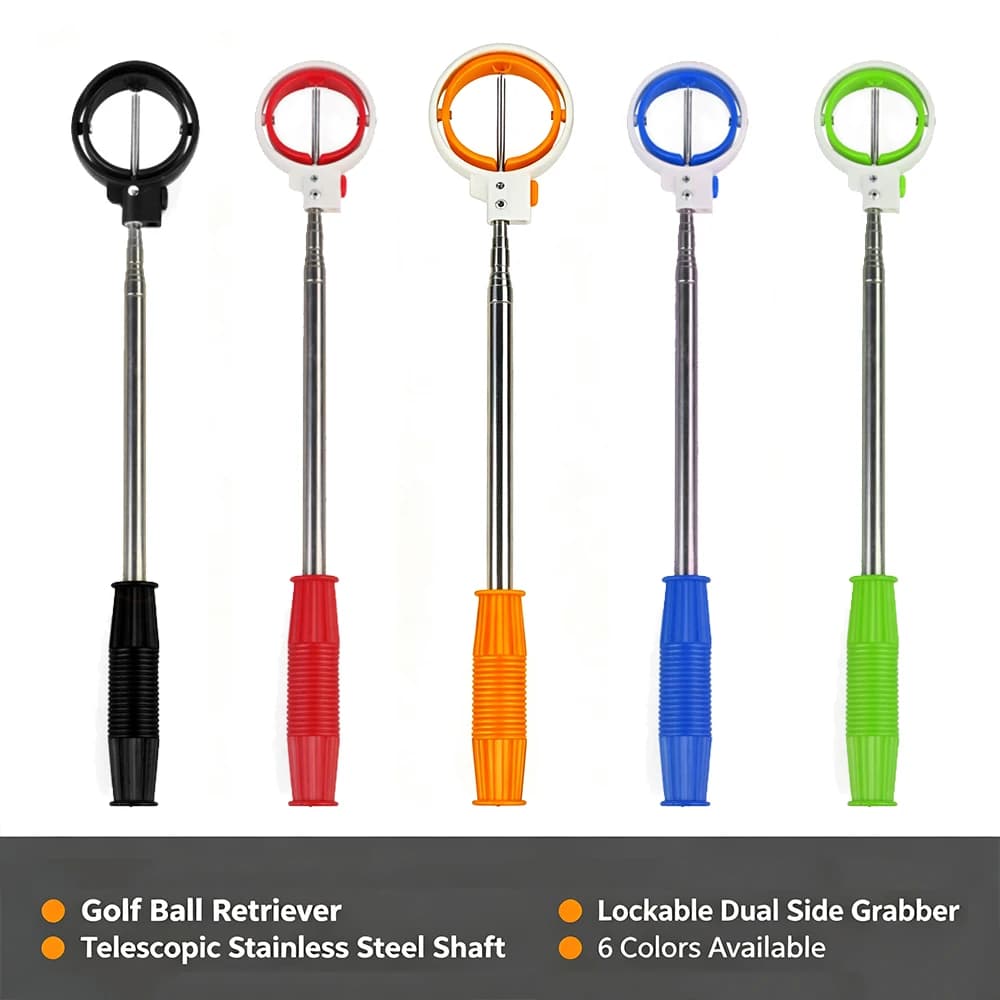 Telescopic Golf Ball Retriever Tool Stainless Steel Shaft Lockable Dual Side Ball Grabber Golf Accessories for Pond Rough Bushes