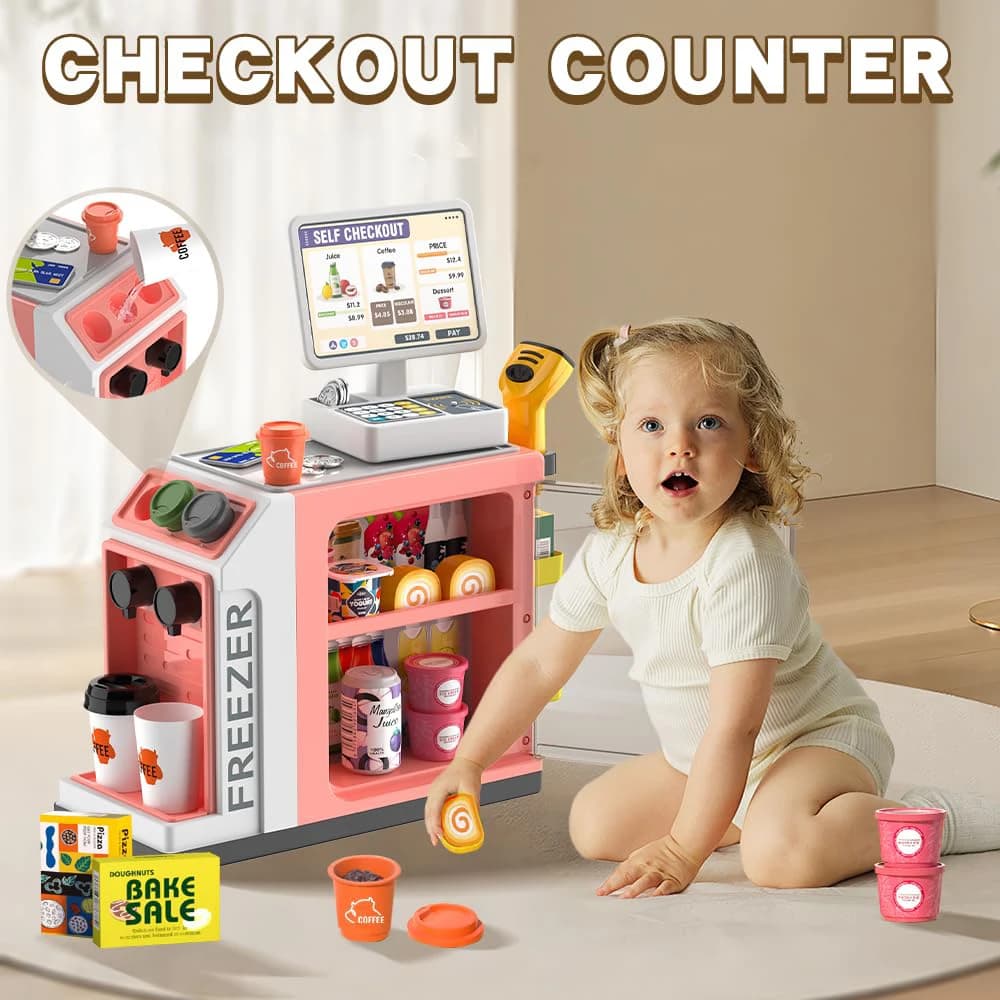 Mini giochi di finzione Il bancone della macchina da caffè per lo shopping del supermercato giocattolo per bambini può produrre un set di banconi per la vendita d'acqua