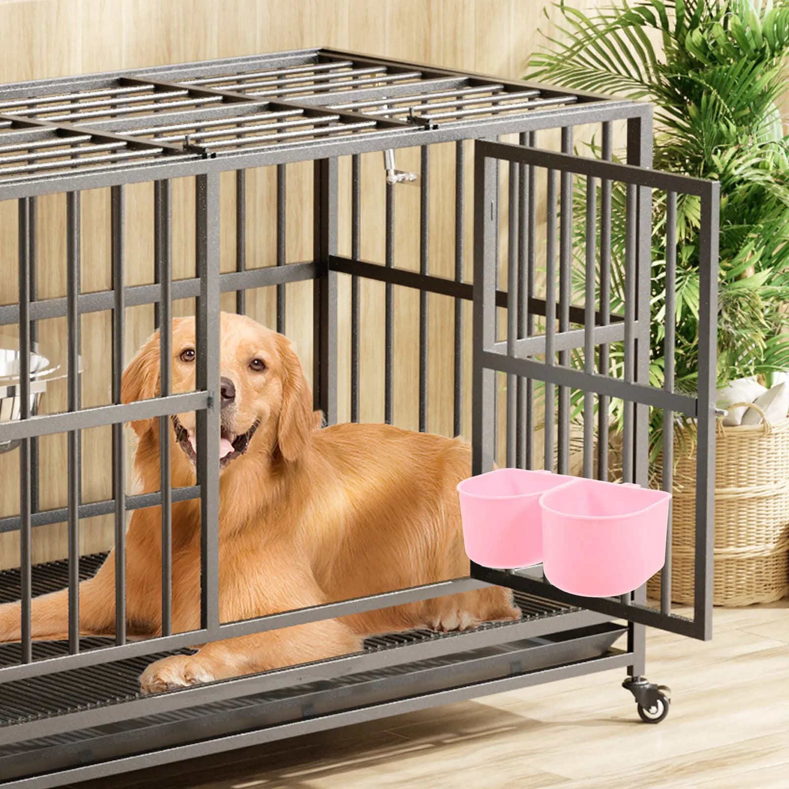 Ciotola Sospesa per Alimentazione Animali Domestici, per Gabbie di Cani, Conigli e Uccelli, Regolabile e Antispruzzo, in ABS, per Cibo e Acqua, Mangiatoia per Piccoli Animali