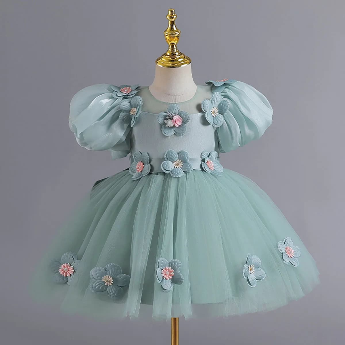 Appliques Girl Princess Dress Green Christmas cerimonia di laurea per bambini Prom Flower abiti eleganti per bambini da 2 a 7 8 anni