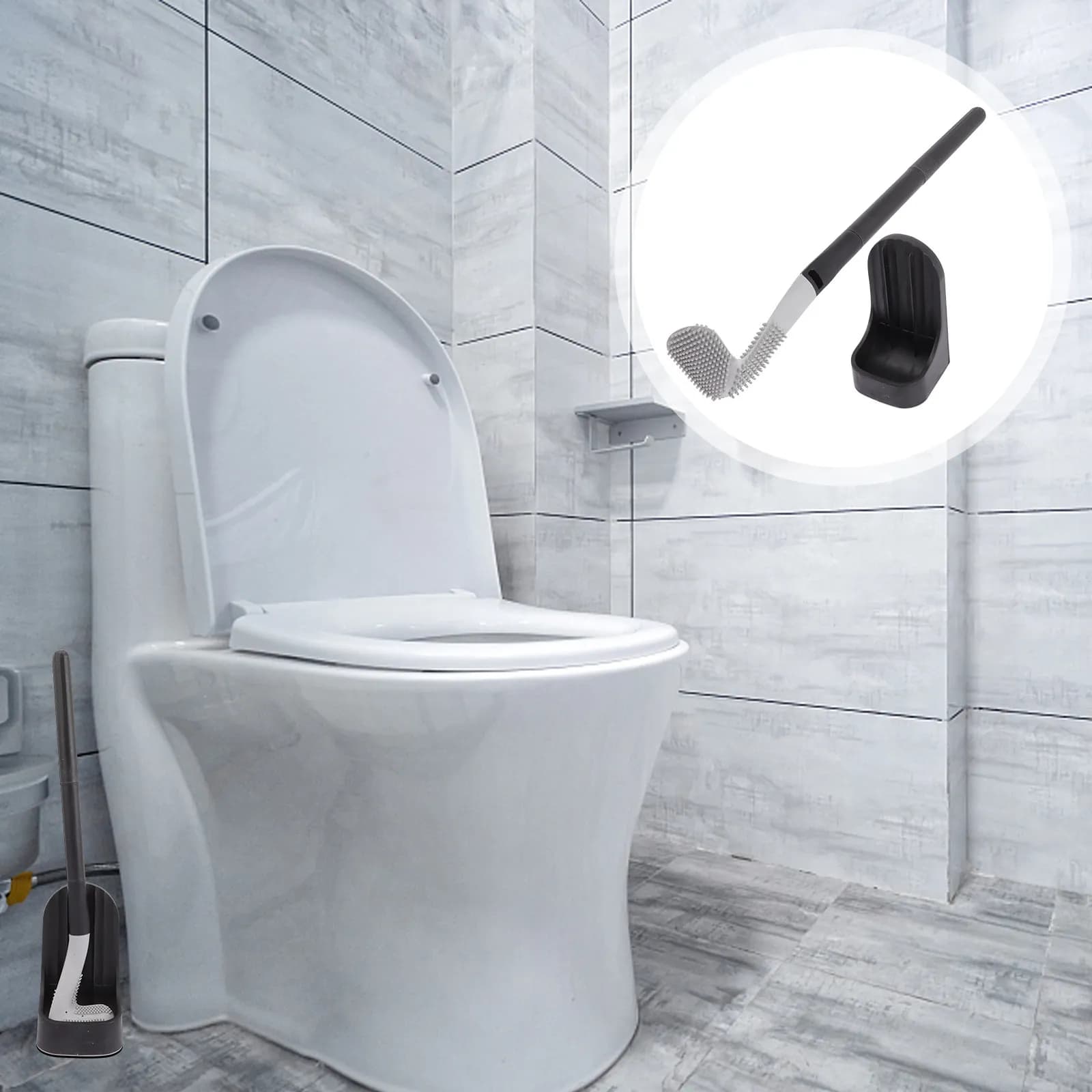 Set Spazzola e Portaspazzola per WC, Strumento di Pulizia Resistente alle Macchie per Angoli Difficili e Fessure del Pavimento della Doccia
