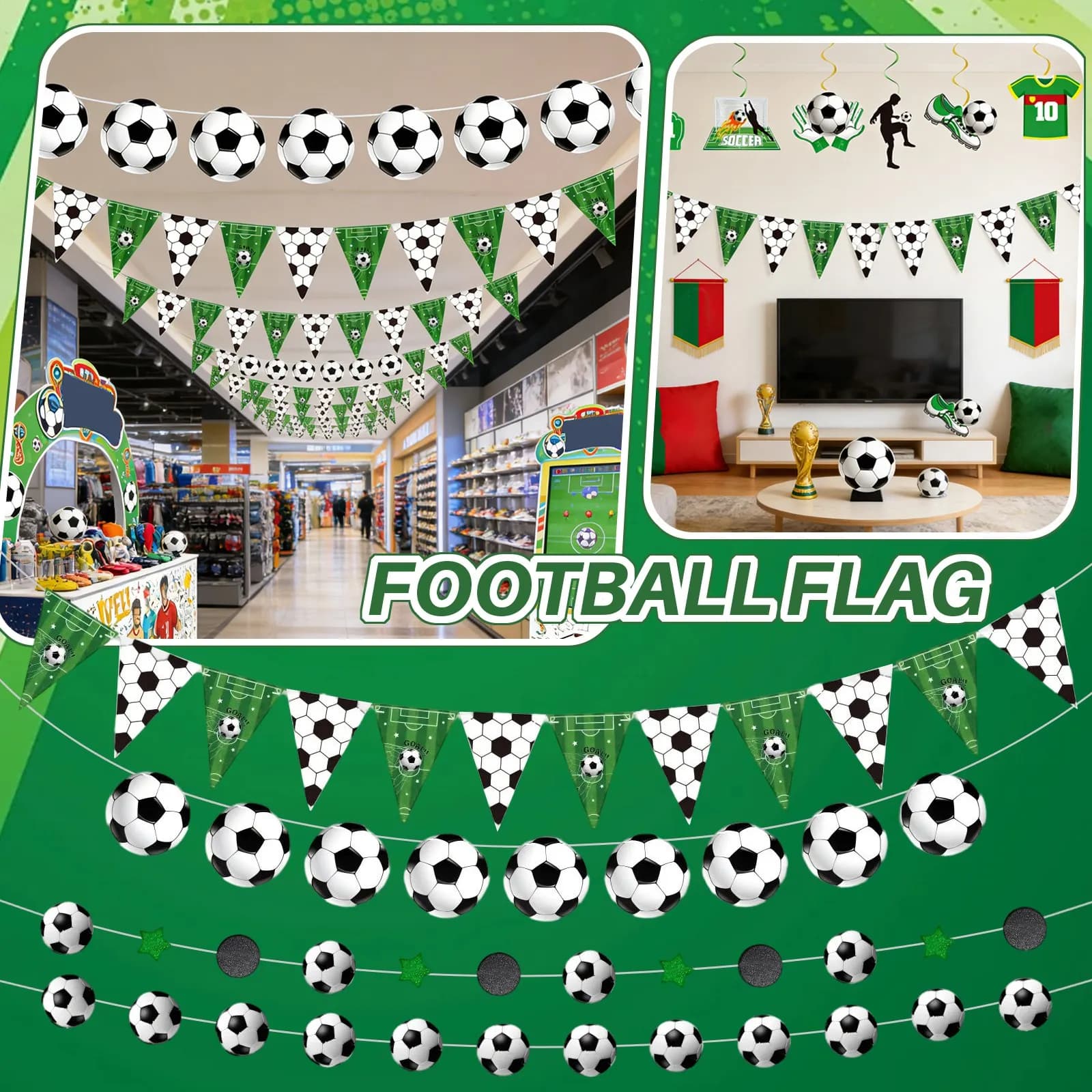 Football-themed Party Supplies, Birthday Decorations, Banners, and pennants, European Football Match Decorations Banner Flag