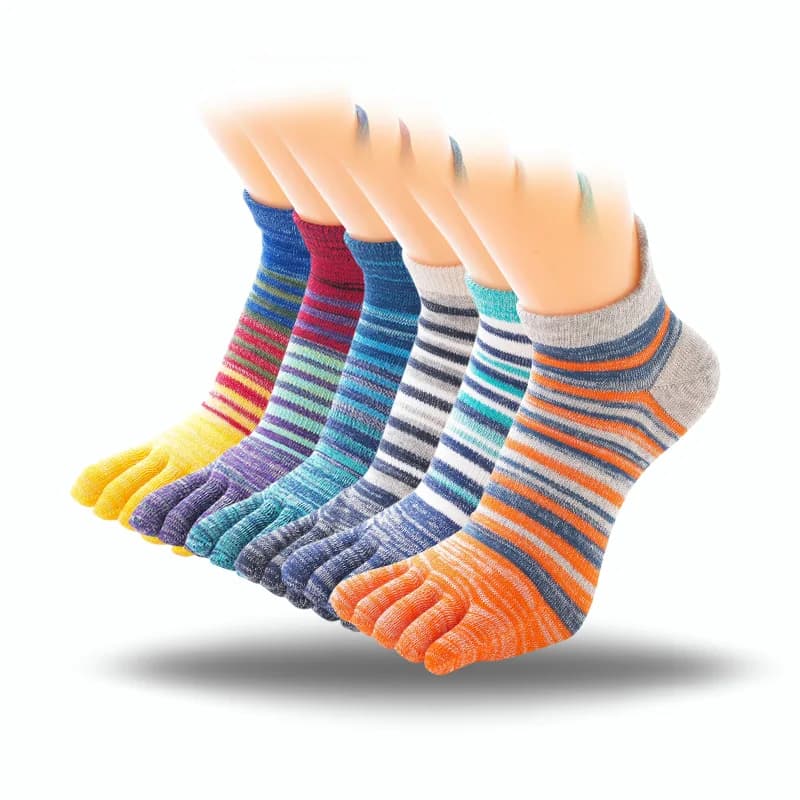 5 paia di calzini da uomo a cinque dita, in cotone a righe, a tubo corto, casual, di grandi dimensioni, alla moda