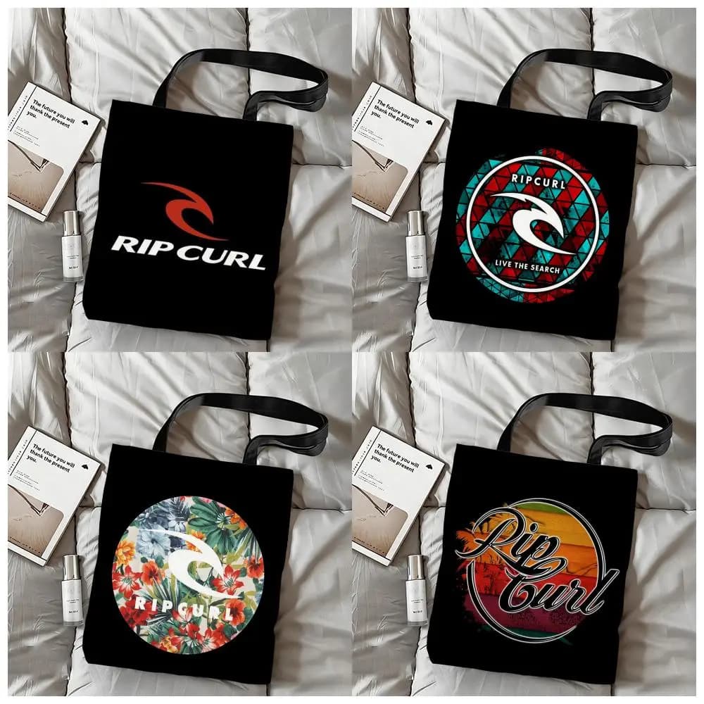 Borse portaoggetti Surf Beach R-Rips Curls, borsa a tracolla in tela con stampa fronte-retro, borsa tote riutilizzabile ed ecologica per la spesa