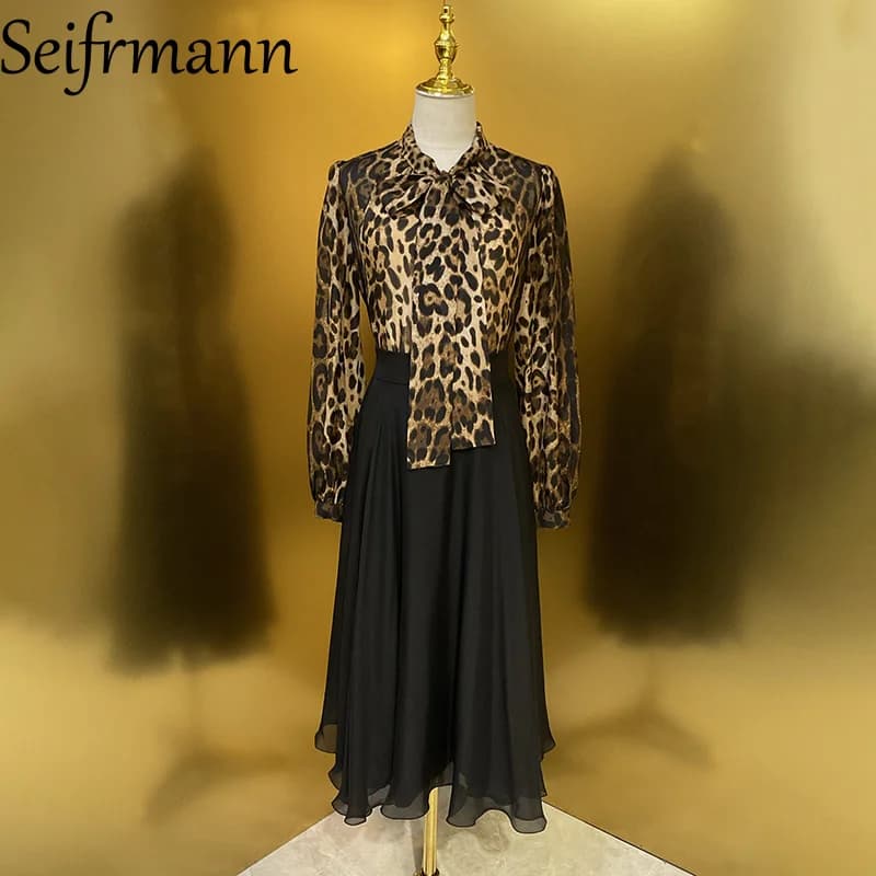 Seifrmann 2026 Nuovo Set Estivo da Donna: Camicia in Seta Stampata a Maniche Lunghe con Colletto e Gonna Corta, Due Pezzi