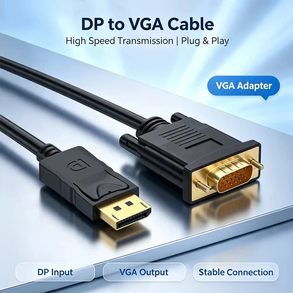 1080P Displayport Display Port DP Male to VGA Male Gold Plated DP to VGA Cable for Laptop Computer PC HDTV Projector