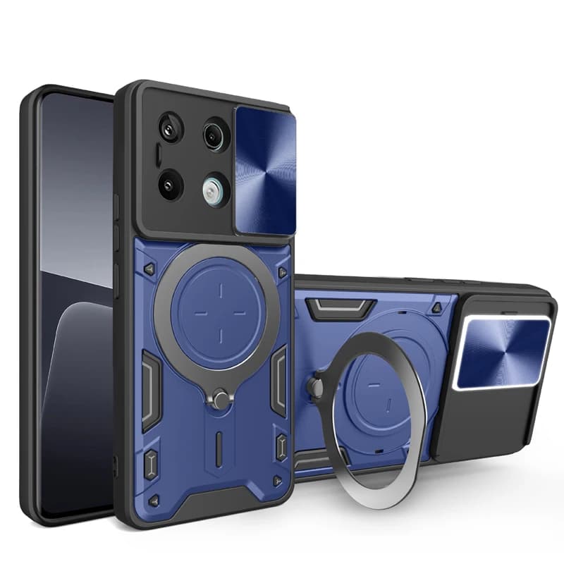 Shockproof Magnetic Phone Case for Redmi 13C 5G 4G 13 Pro Plus 12C 12S Slide Camera Lens Ring Stand Protect Cover Cases