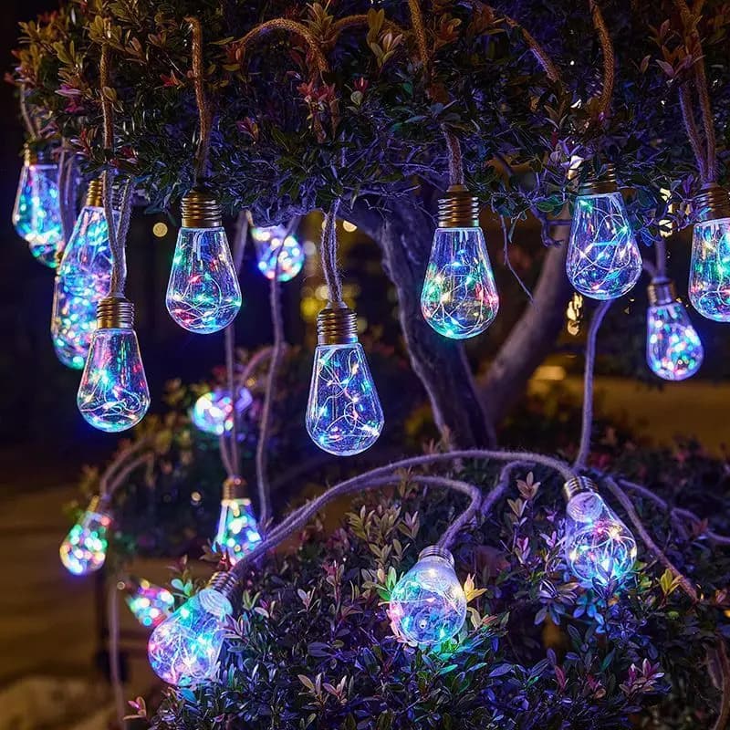 1 pc. 7.5 m hemp rope ball rope lights with 16 LED, copper wire, solar power for camping atmospheric decoration and courtyards