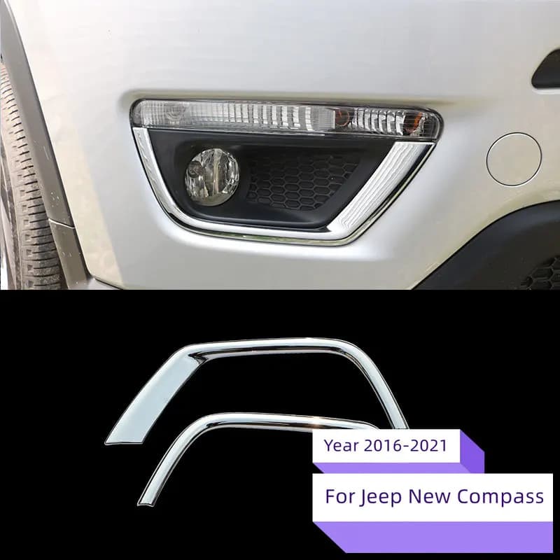 1 Pair Car Exterior Accessories Chrome Car Front Fog Light Cover Trim for Jeep Compass New Compass 2016 2017+ Exterior Acc.