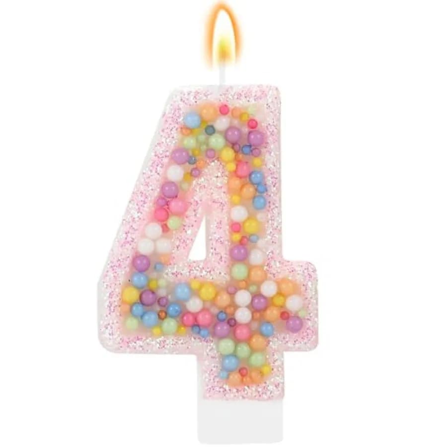 Pastel Macaron 4th Birthday Candle Sweet Pink Number 4 Candle Cake Topper Cupcake Decorations for Girls and Women Party Decor A