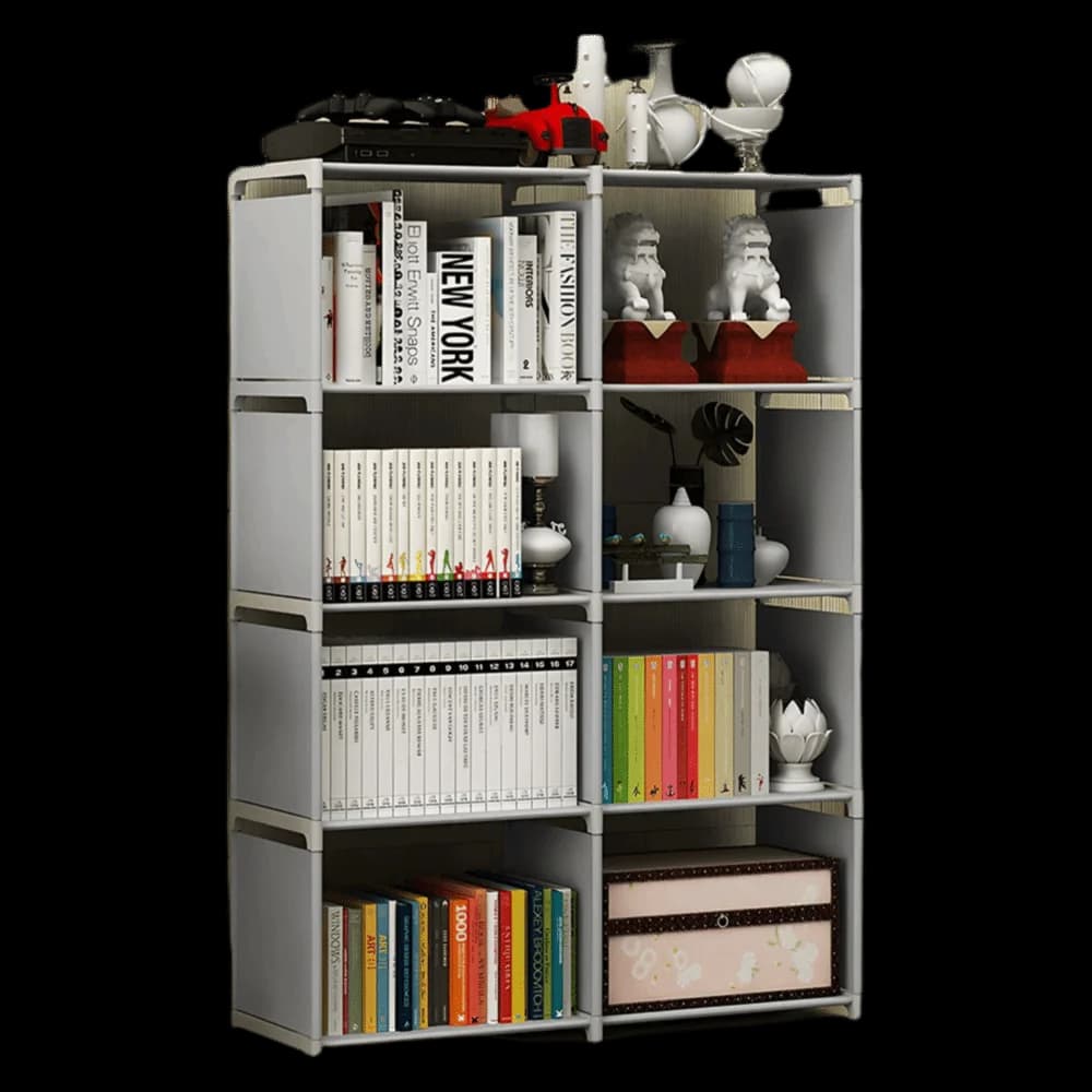 Libreria Multifunzionale a 5 Ripiani, Scaffale Verticale Salvaspazio con 8 Cubi, Organizzatore Moderno Autoportante per Camera da Letto