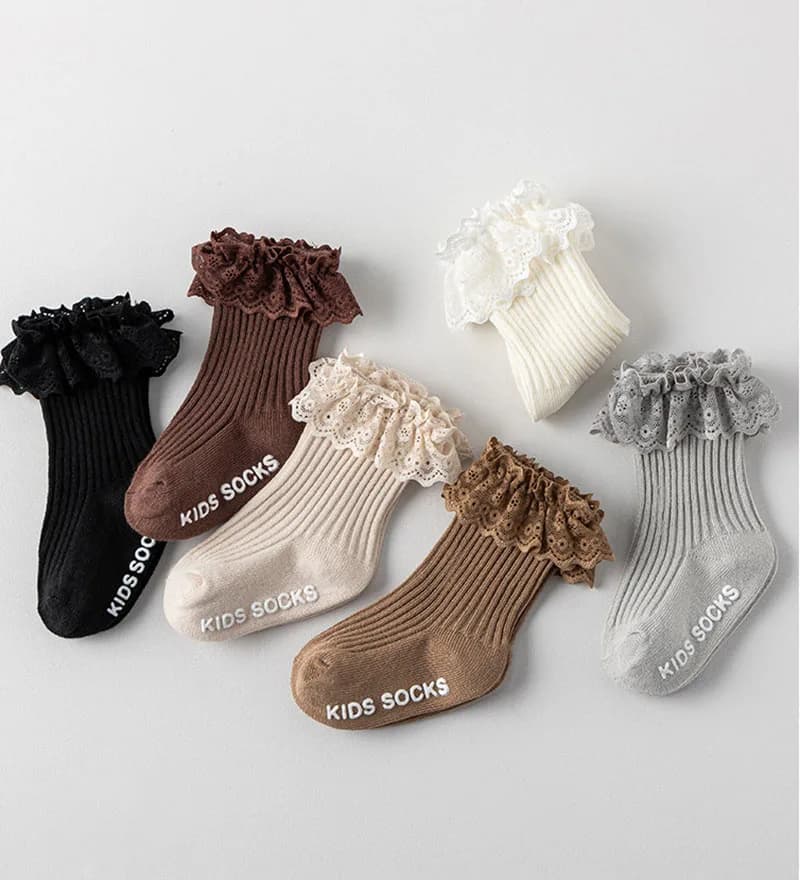 3 paia di calzini alti fino al ginocchio per bambini Spring Baby 0-5T, calzini antiscivolo in pizzo sottile per bambini, calzini a tubo per bambine in tinta unita