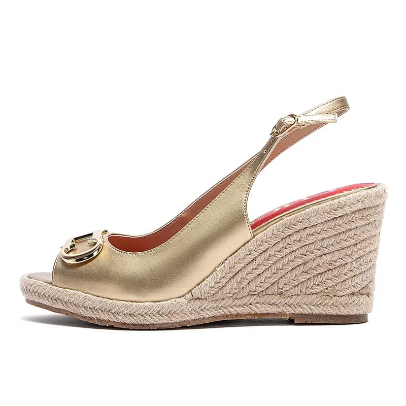 sandali scarpe casual da donna estive Gold INITIALS INSIGNIA PU PELLE WEDGES Scarpe con zeppa di marca di lusso
