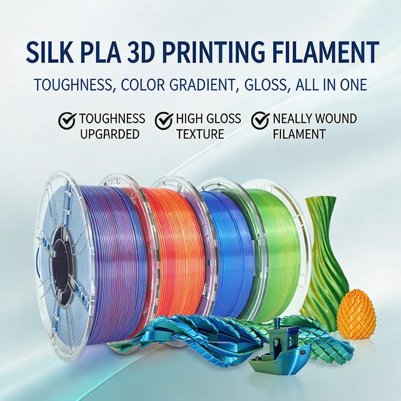 Dual Color Rainbow Silk PLA Filament 1.75mm 1KG Metallic Finish 3D Printer Filament with Glossy Smooth Surface for FDM Printers