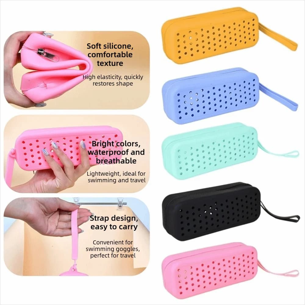 Portable Silicone Swim Goggle Case Breathable Durable Eyeglasses Storage Bag Perforated Goggle Storage Box Travel Use