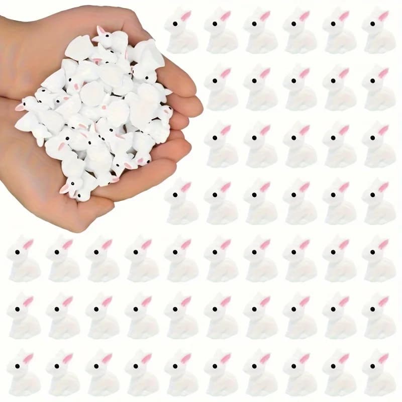 60pc Resin Miniature Rabbit Figurines Bunny Statues for Fairy Garden Decor Micro Landscape Ornaments DIY Crafts Cake Decor