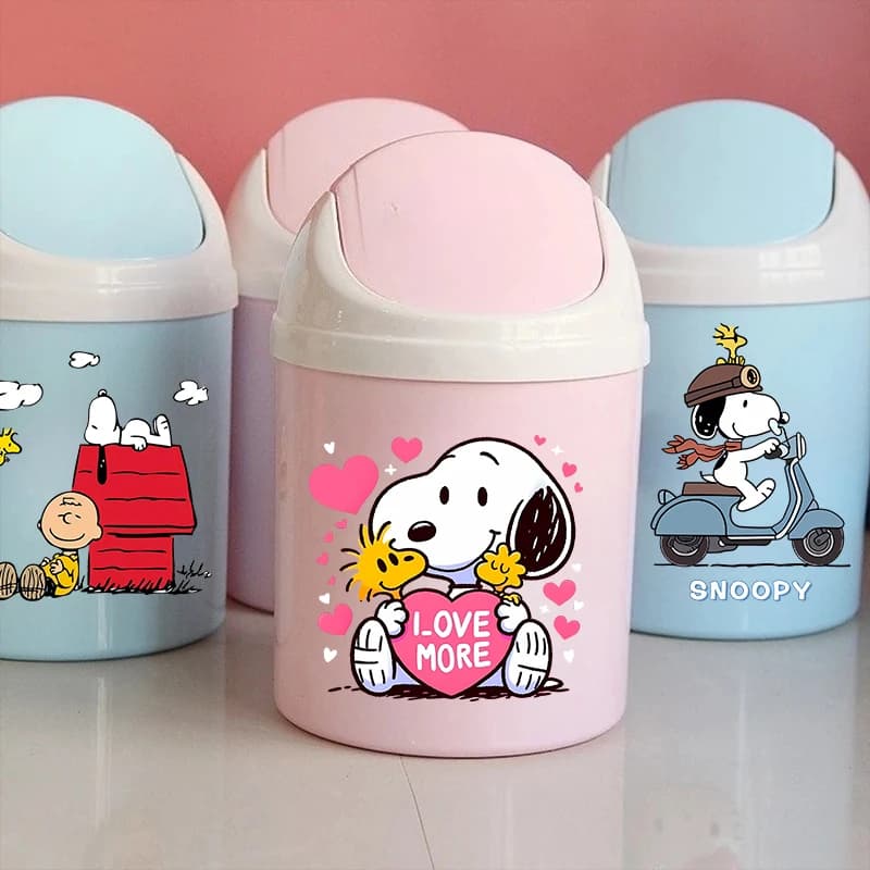 Snoopys Mini Desktop Bin Small Trash Can Tube Cartoon Anime Bedroom Trash Can Garbage Can Clean Workspace Storage Box Home Gift