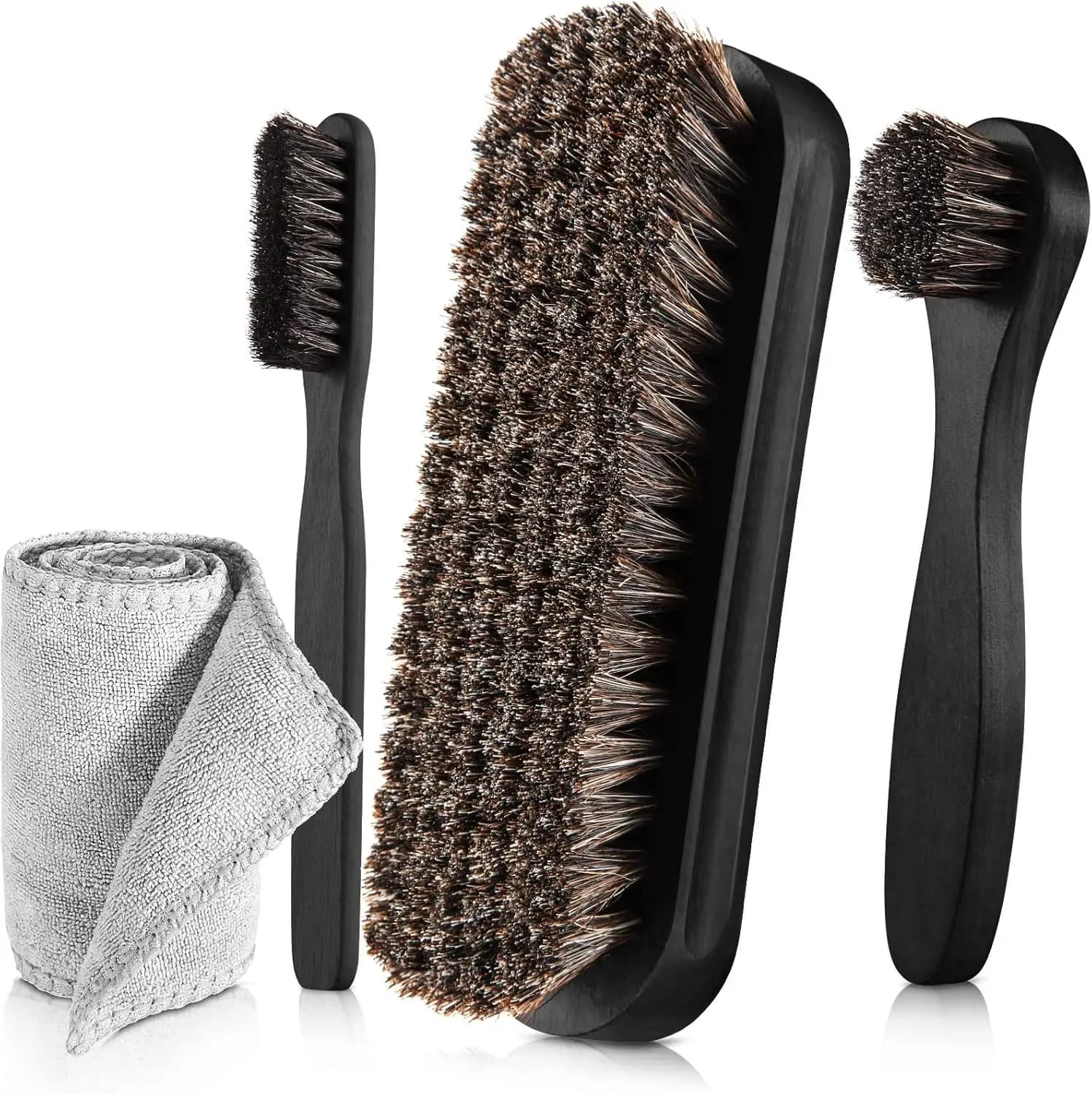 Kit 4 Pezzi Spazzole Lucidanti in Crine di Cavallo per Scarpe, Applicatori per Lucidatura, Spazzole per la Pulizia di Scarpe e Stivali in Pelle, Spazzola per la Pulizia della Pelle Scamosciata