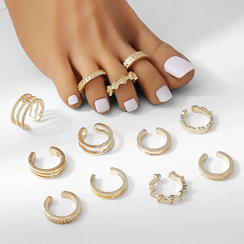 Set di 12 anelli regolabili per dita aperte | Anelli per Dita dei Piedi in Lega d'Oro/Argento/Argento Antico per Donne, Anelli Aperti Irregolari Fatti a Mano