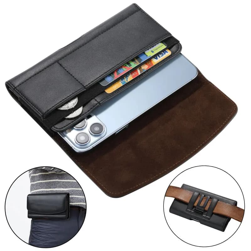Custodia per telefono con porta carte per fondina in pelle per iPhone 16 15 14 Pro Max Samsung S25 Ultra S24 S23 Plus Marsupio universale con clip da cintura