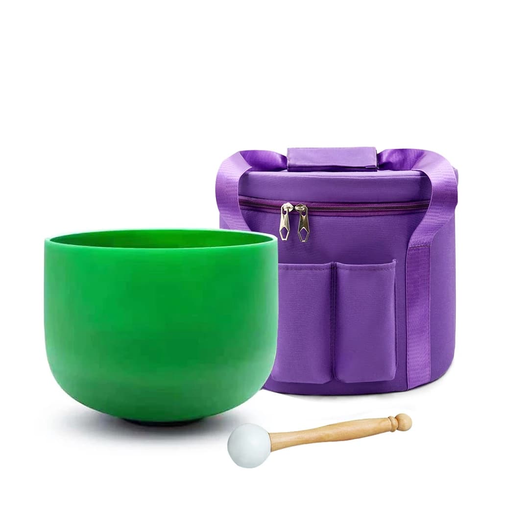 Hye-eun 9inch Heart Chakra F Note Green Frosted Quartz Crystal Singing Bowl with O-ring&Mallet for Sound Healing