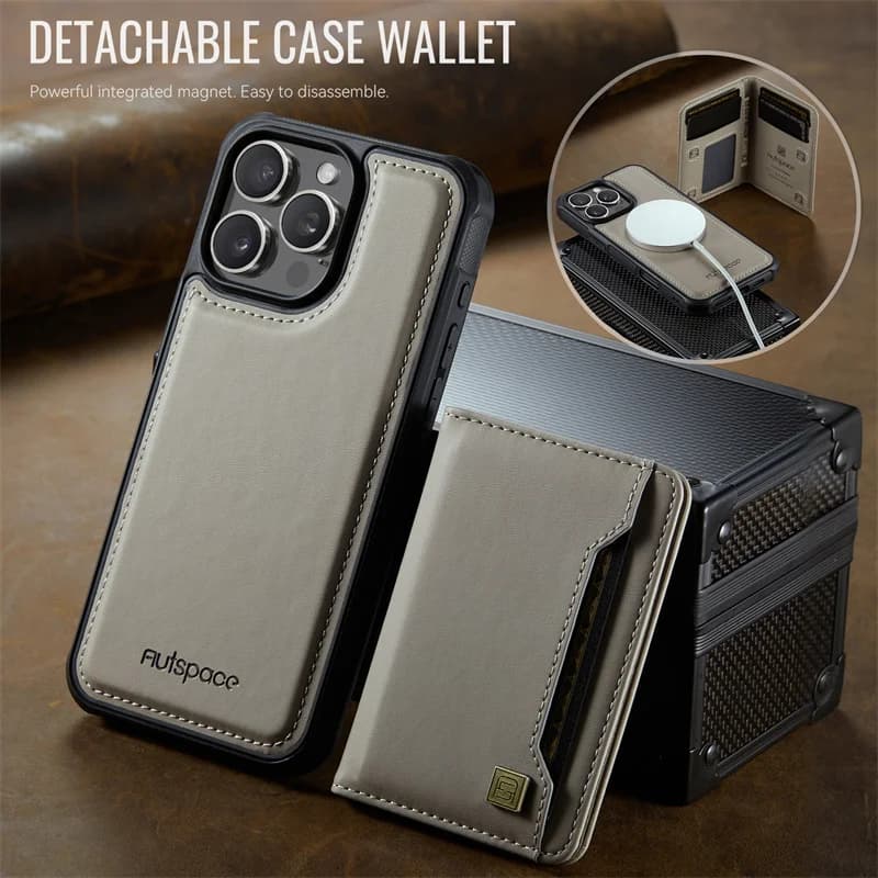 Per iPhone 16E 12 13 14 15 16 Pro Max Plus Porta carte di credito staccabile in pelle PU con blocco RFID magnetico per custodia per telefono Magsafe
