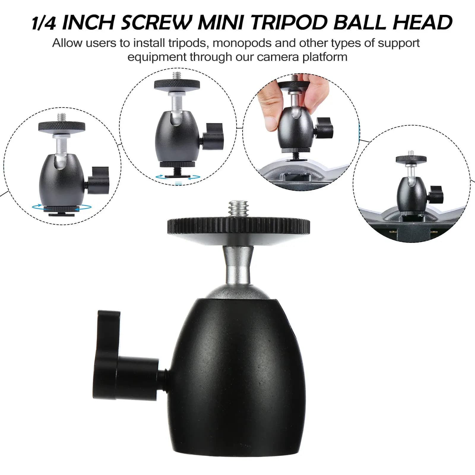 2Pcs Camera Tripod Ball Head 360 Degree Swivel 90 Degree Tilt Adjustable Bracket for Dslr Camcorders LED Lights Camera